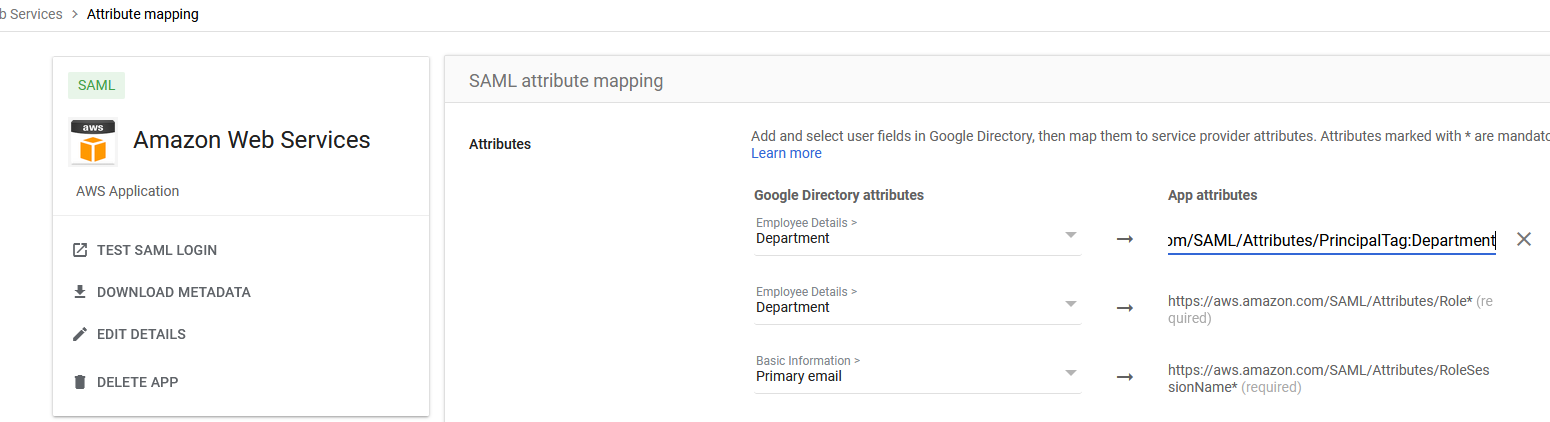 Google Workspace SAML Attribute Mapping